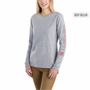 Carhartt Womens Loose Fit Long-Sleeve Logo Sleeve Graphic T-Shirt Size Small 4-6